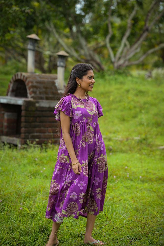 Purple Empire Midi Dress