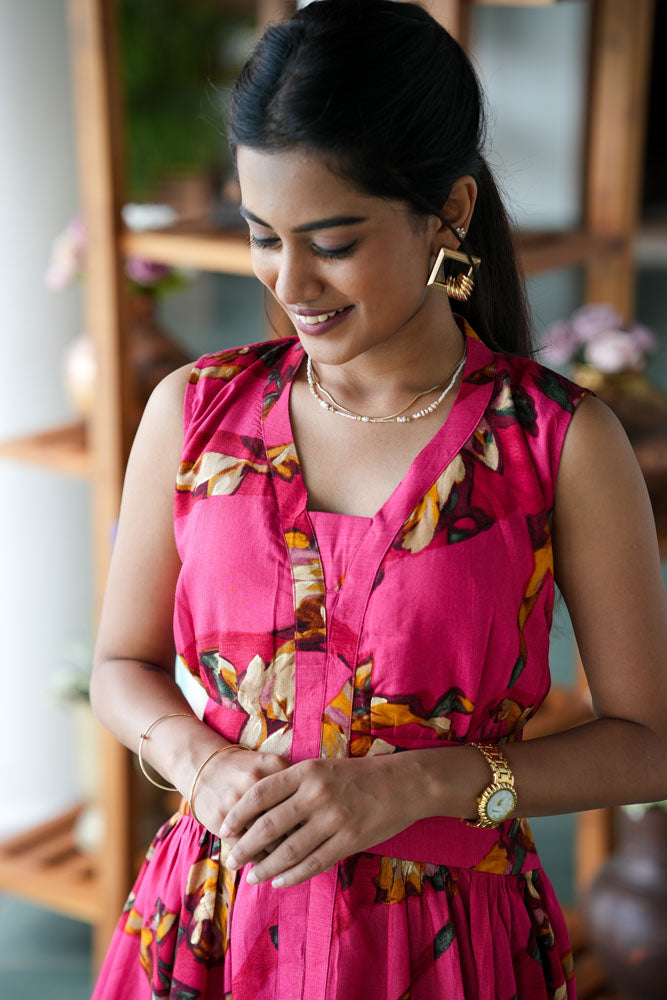 Pink Sleeveless Floral Maxi Dress