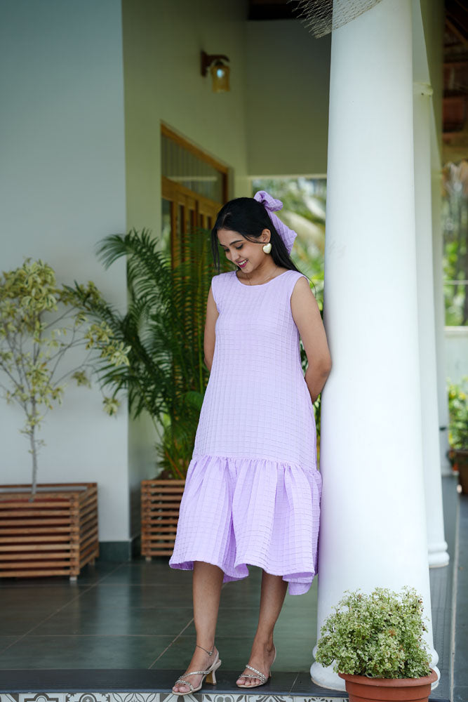 Purple Grid Sleeveless Dress