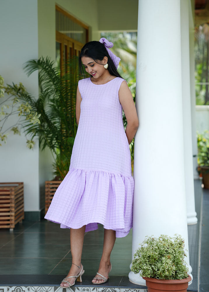Purple Grid Sleeveless Dress