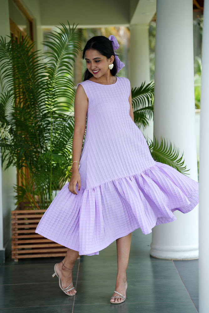 Purple Grid Sleeveless Dress