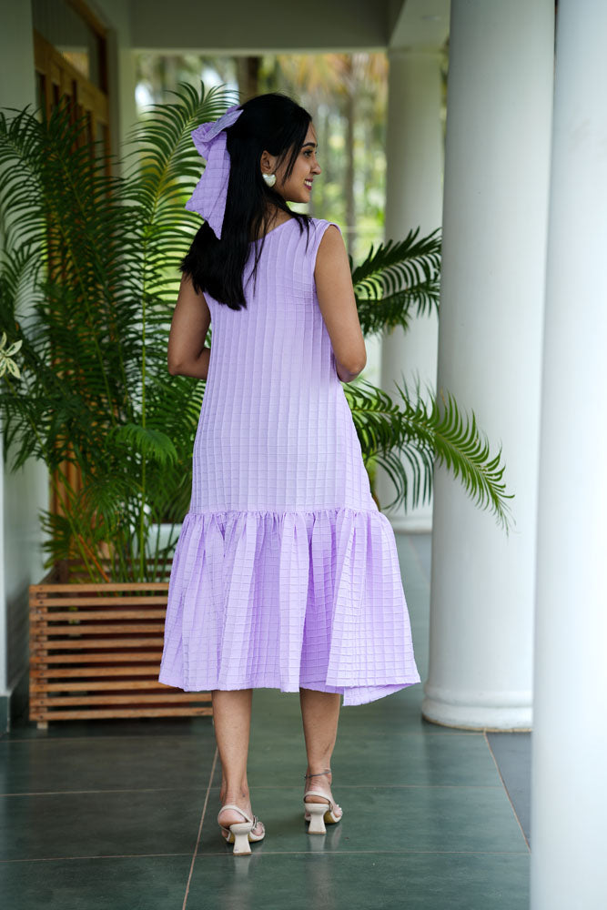 Purple Grid Sleeveless Dress