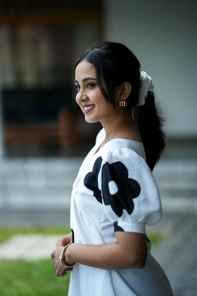 White With Black Floral Dress