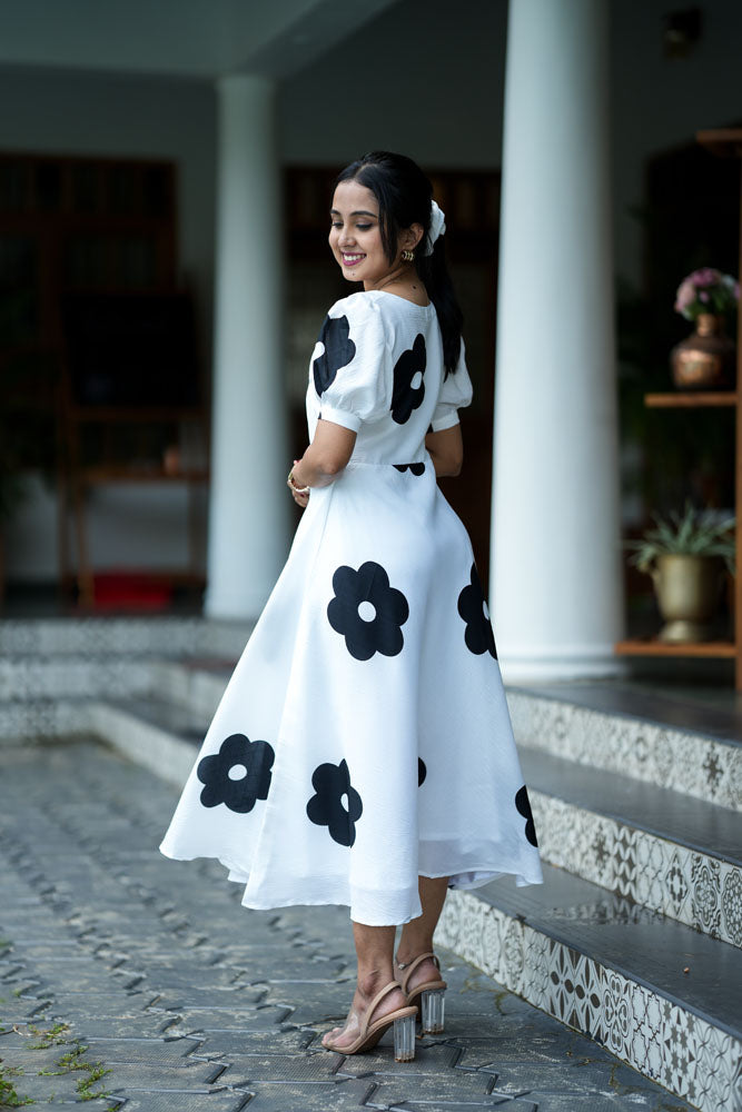 White With Black Floral Dress