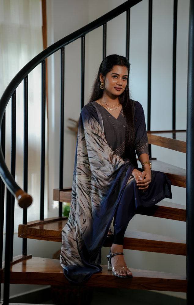 Grey Kurti Set With Dupatta