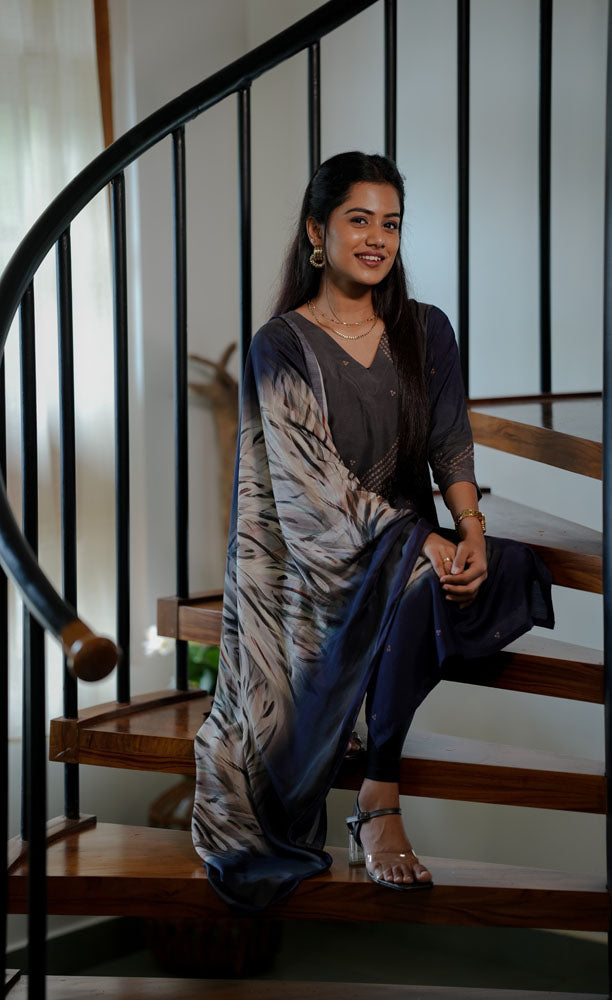 Grey Kurti Set With Dupatta