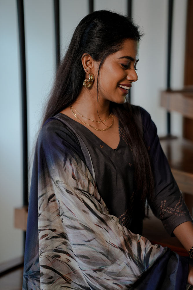 Grey Kurti Set With Dupatta
