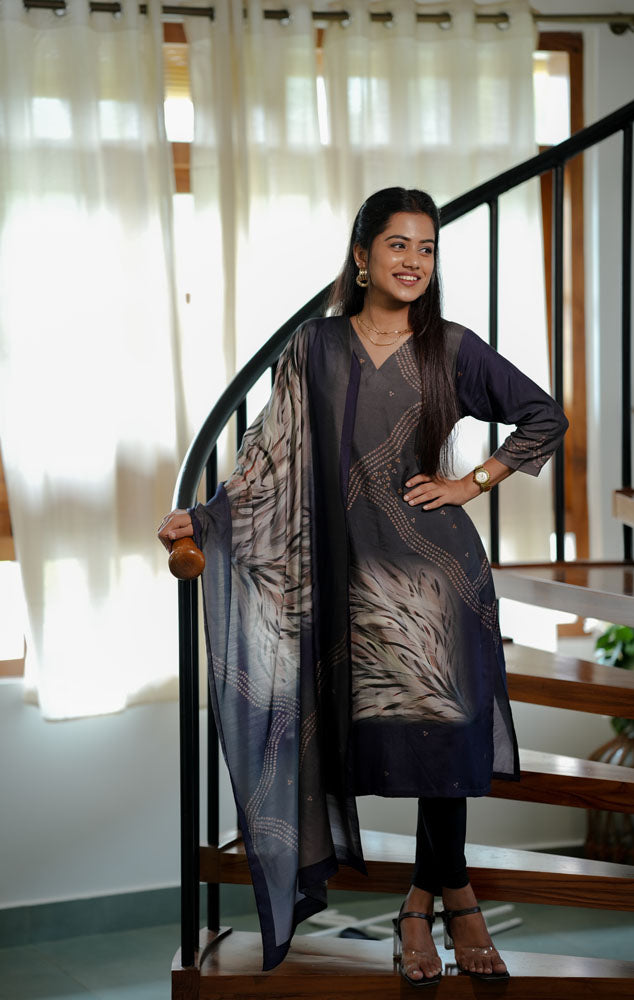 Grey Kurti Set With Dupatta