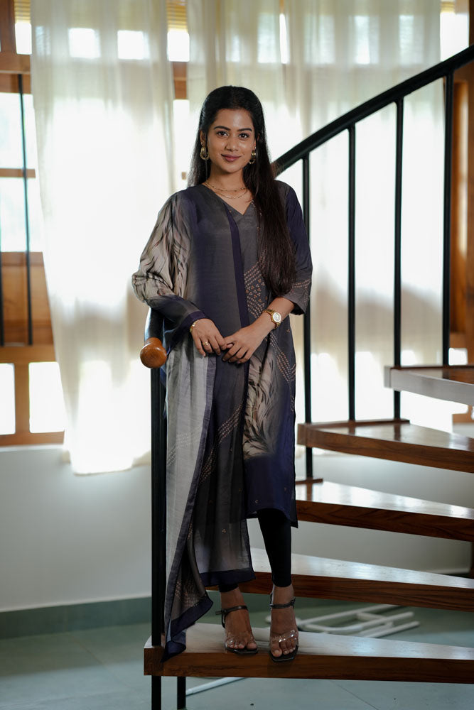 Grey Kurti Set With Dupatta