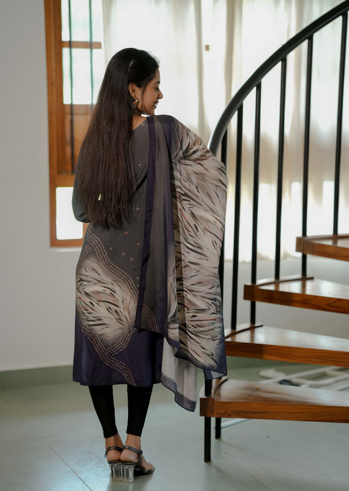 Grey Kurti Set With Dupatta
