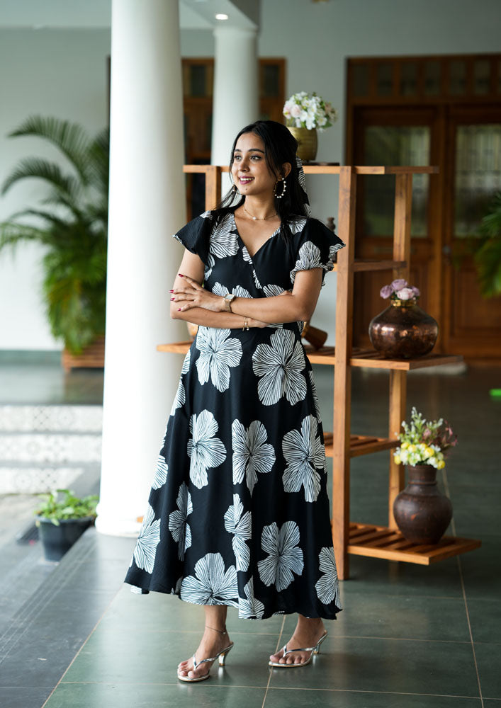 Black With White Flower Dress