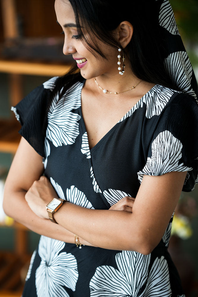 Black With White Flower Dress