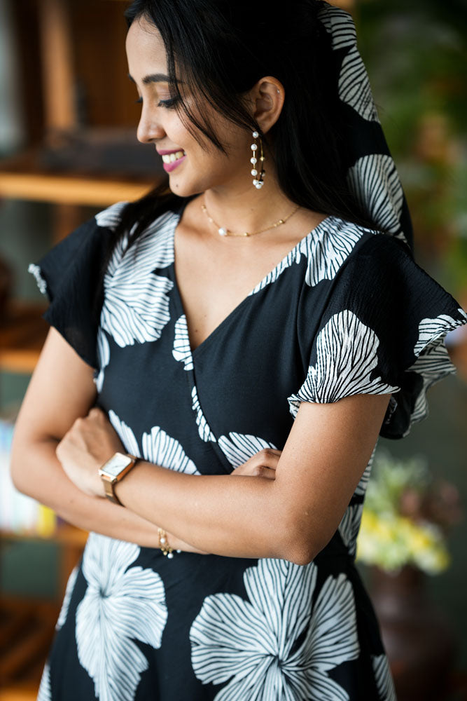 Black With White Flower Dress