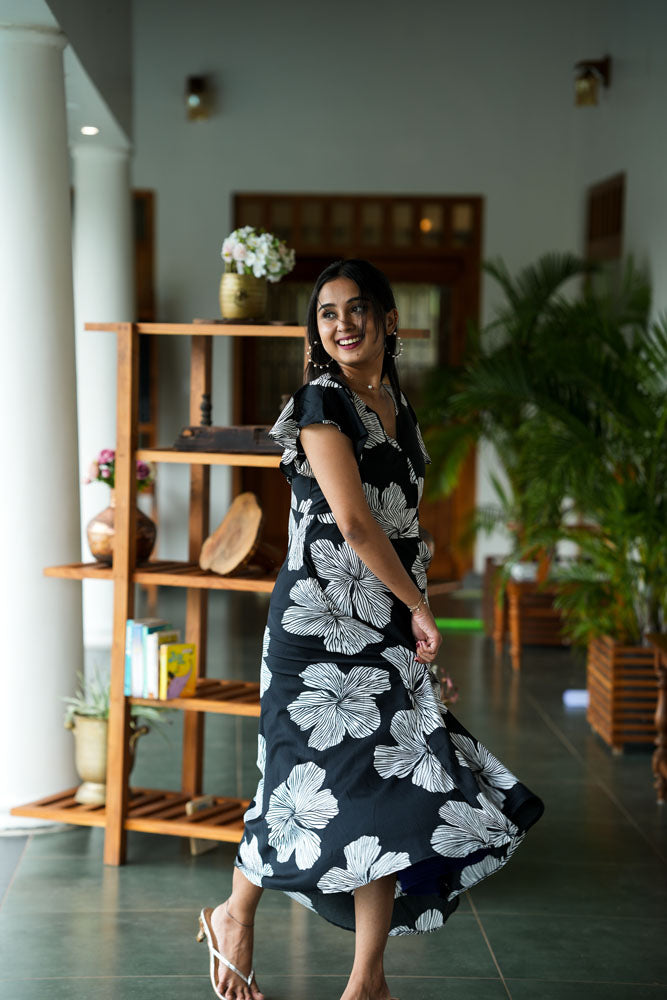Black With White Flower Dress