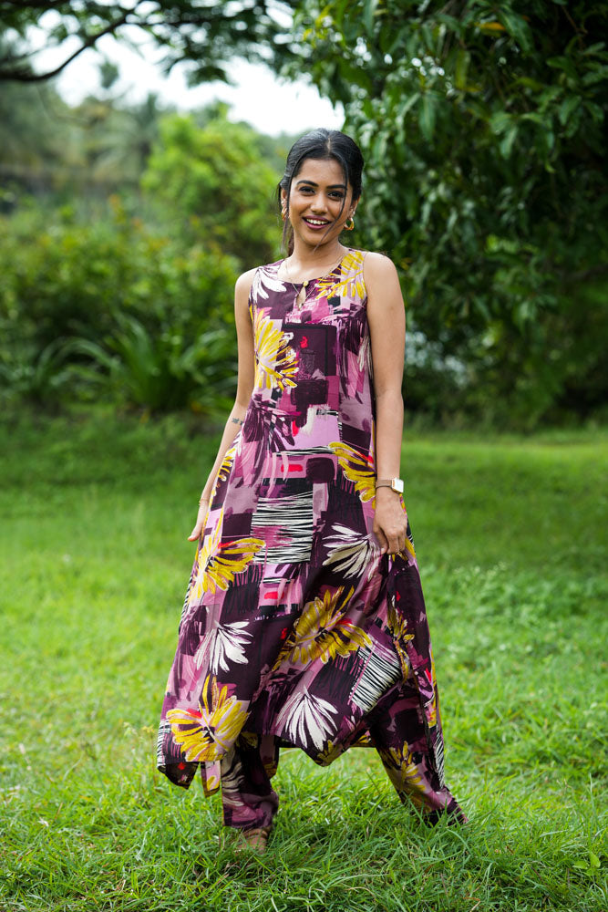 Purple Multi-Coloured Floral Sleeveless Coord Set