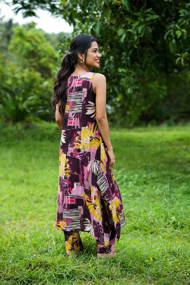 Purple Multi-Coloured Floral Sleeveless Coord Set
