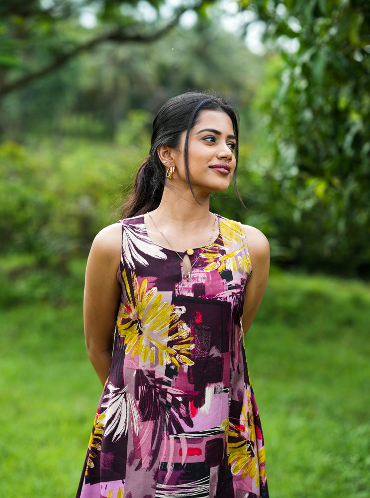 Purple Multi-Coloured Floral Sleeveless Coord Set