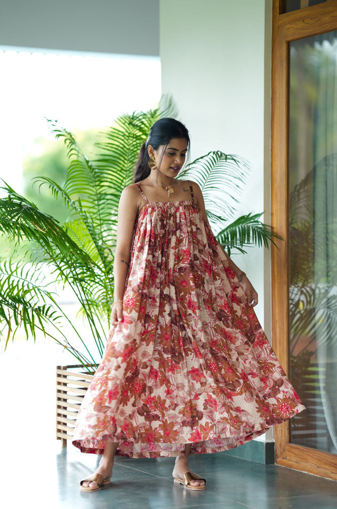 Brown Floral Midi Dress