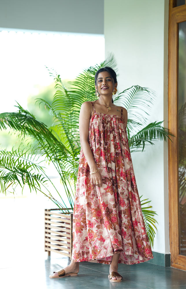 Brown Floral Midi Dress