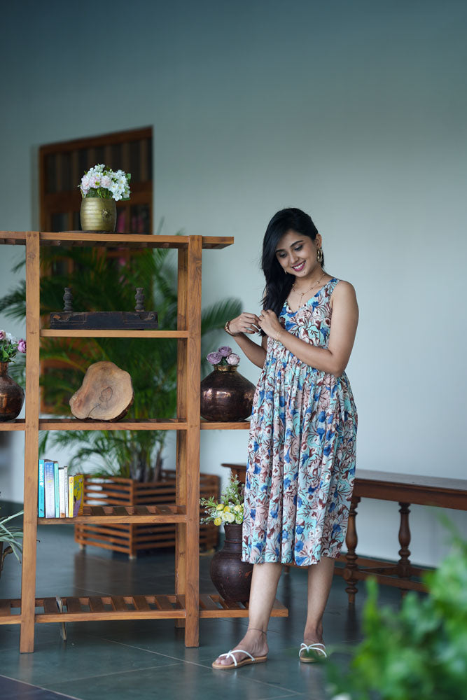 Beige Multiprint midi dress