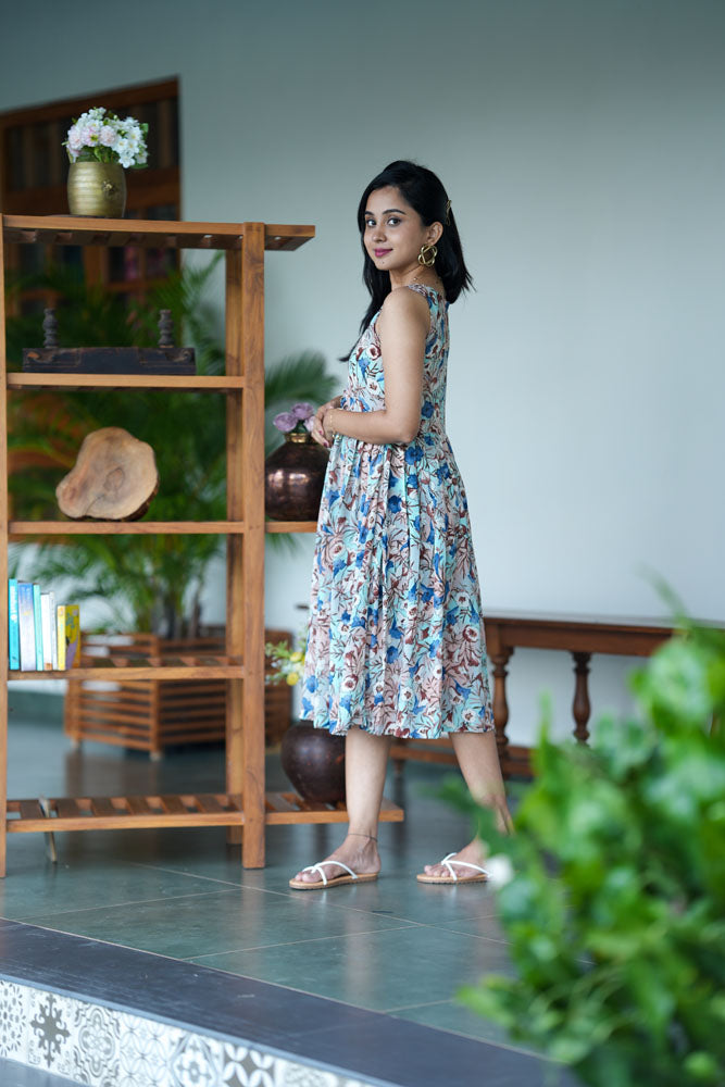 Beige Multiprint midi dress