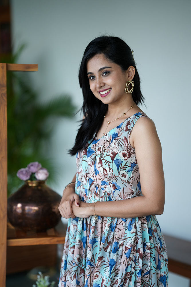 Beige Multiprint midi dress