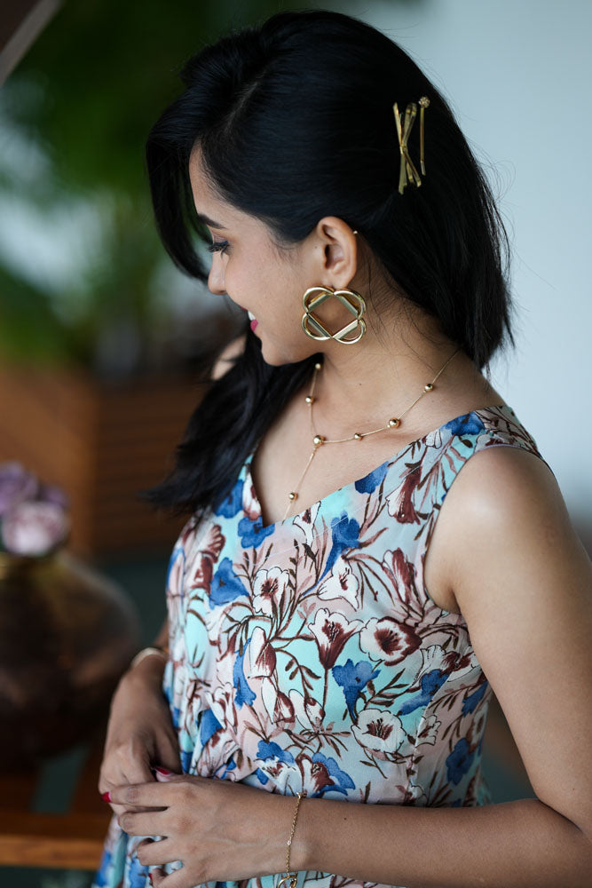 Beige Multiprint midi dress