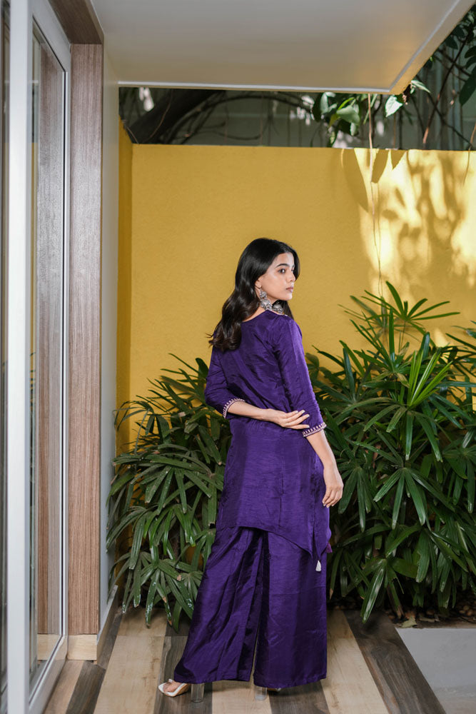Purple Embroidered Kurta Set