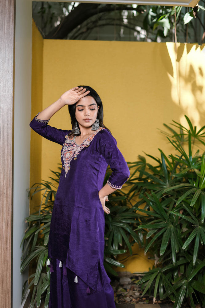 Purple Embroidered Kurta Set