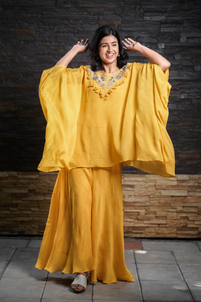 Mustard Yellow Kaftan Top with Palazzo Pants