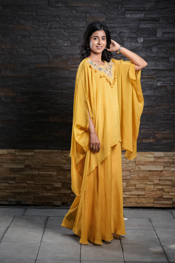 Mustard Yellow Kaftan Top with Palazzo Pants