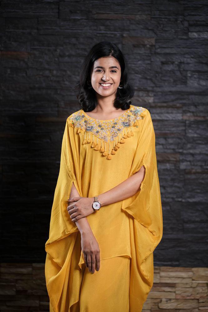 Mustard Yellow Kaftan Top with Palazzo Pants