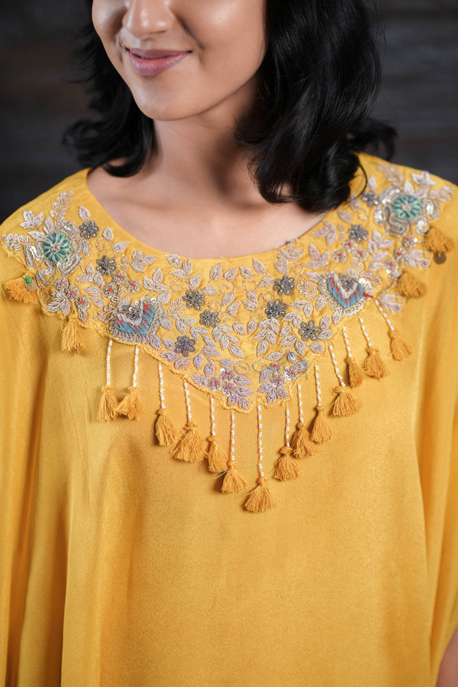 Mustard Yellow Kaftan Top with Palazzo Pants