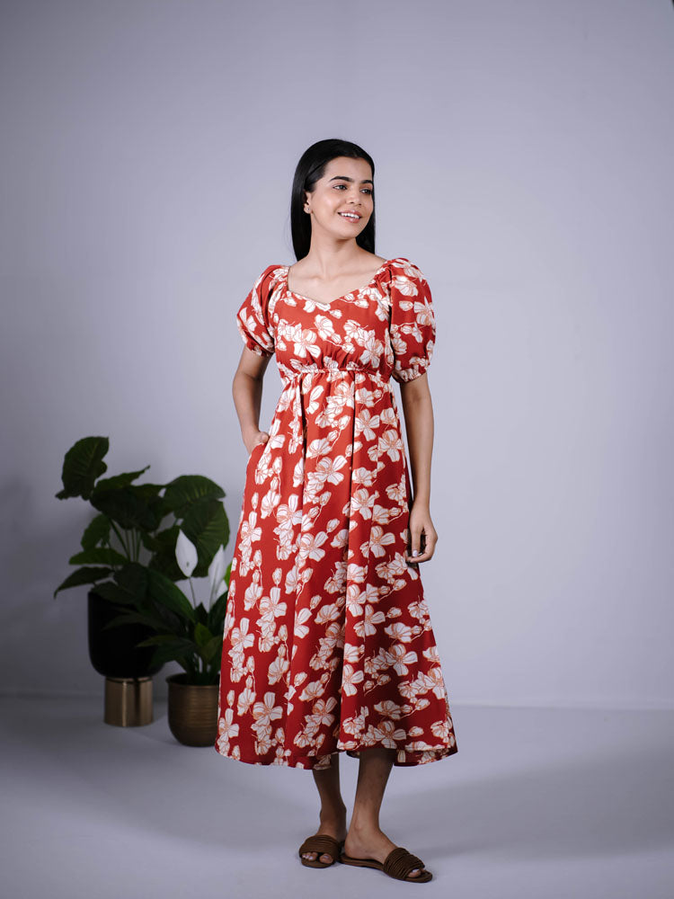 Rust Red with Beige Maxi Dress PSD405