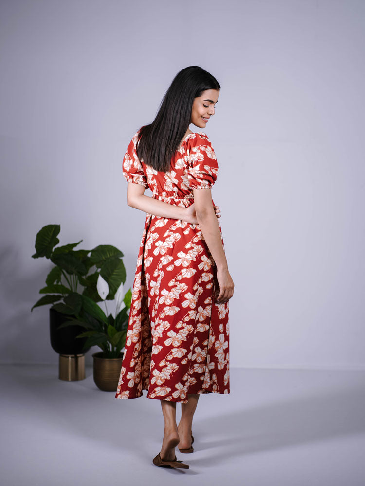 Rust Red with Beige Maxi Dress PSD405