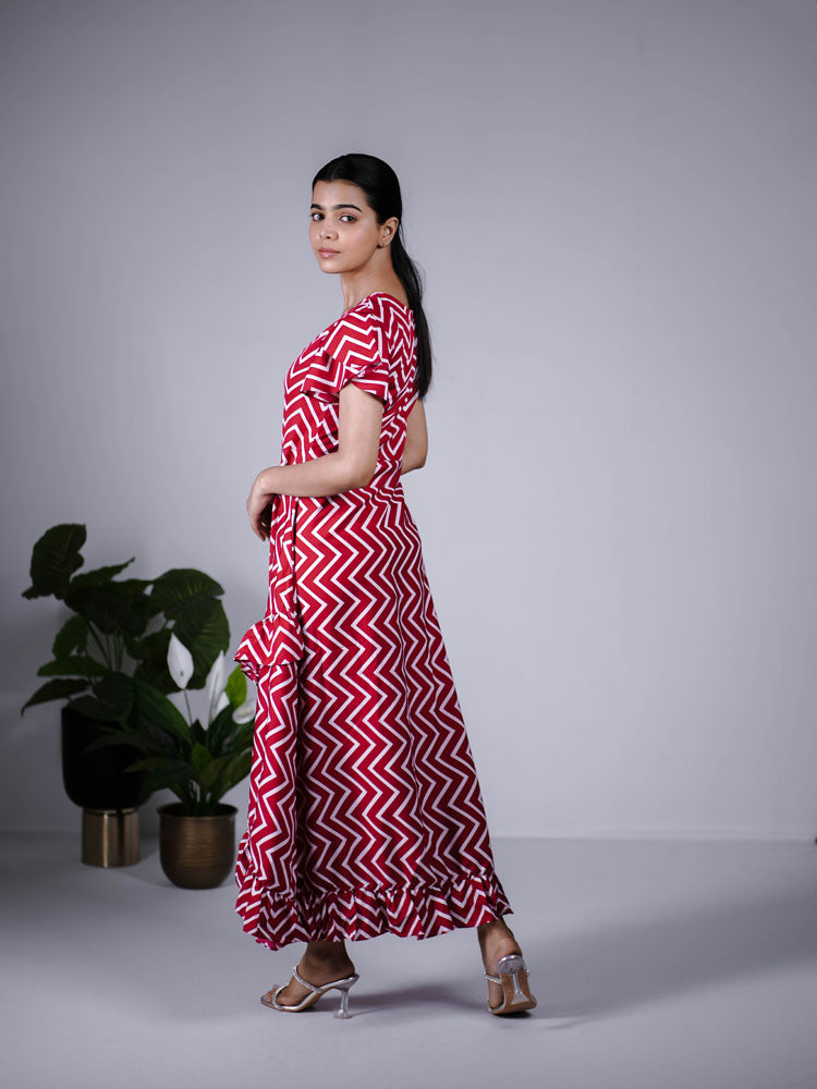 Red White Ruffle High-Low Dress PSD406