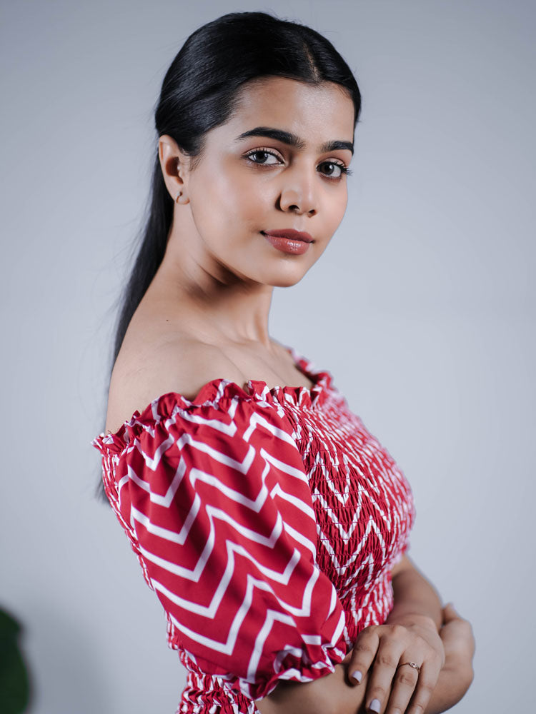 Red and White Off-Shoulder Maxi Dress PSD407