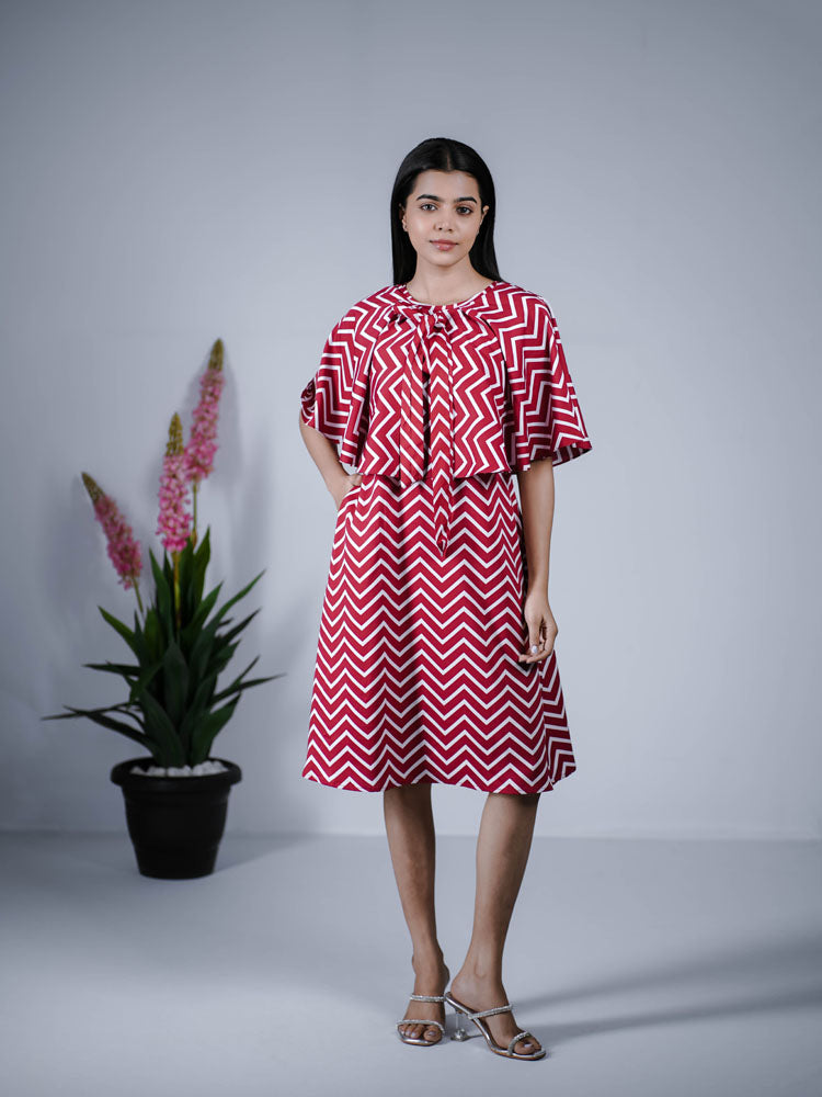 Red and White Cape Style Dress PSD201S