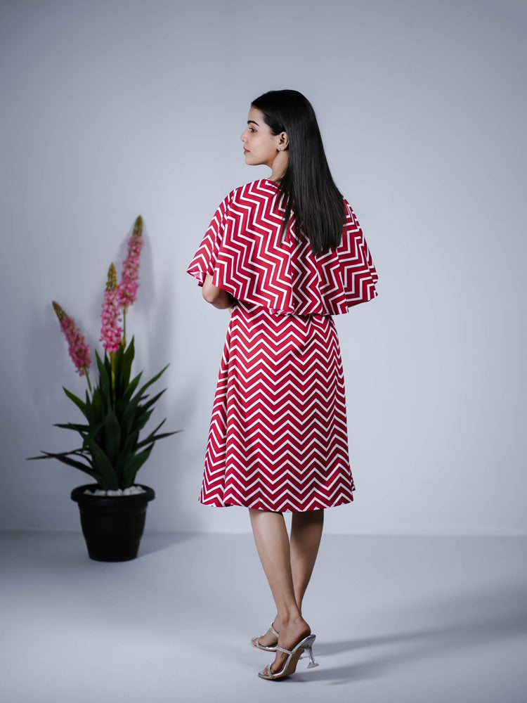 Red and White Cape Style Dress PSD201S