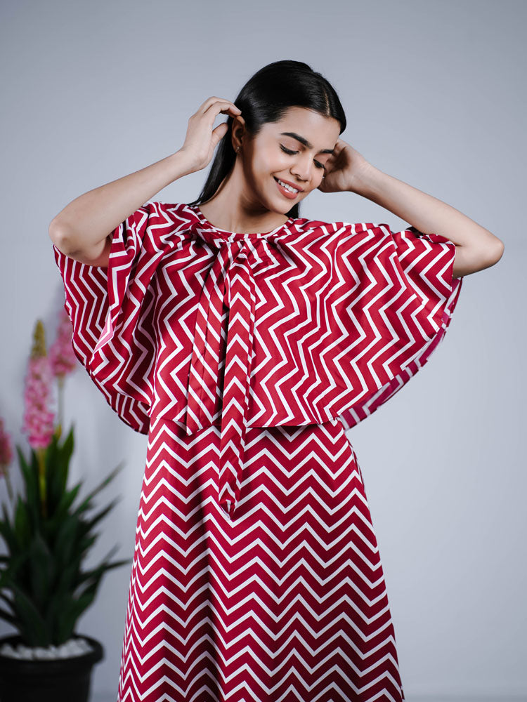 Red and White Cape Style Dress PSD201S