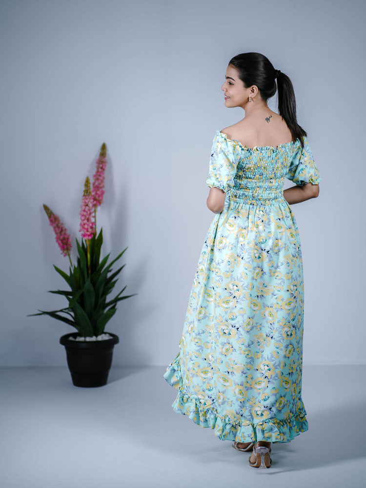 Light Blue High-Low Smocked Dress PSD409