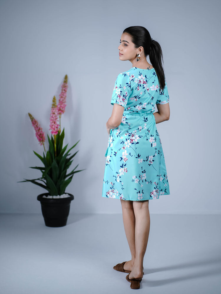 Aqua Blue Blossom Wrap Dress PSD203S