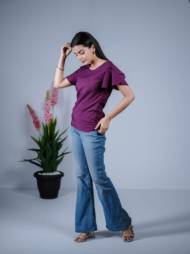 Purple Ruffled Sleeve Top PST301