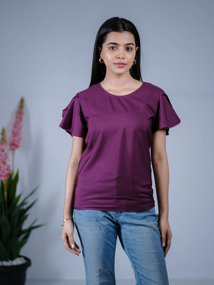 Purple Ruffled Sleeve Top PST301