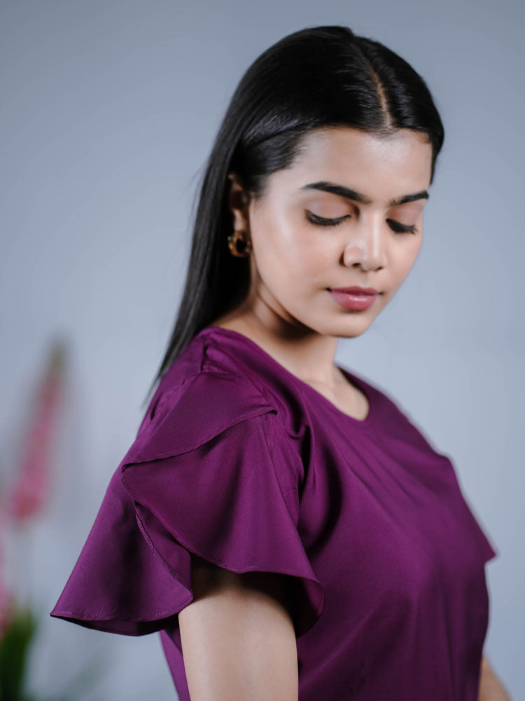 Purple Ruffled Sleeve Top PST301