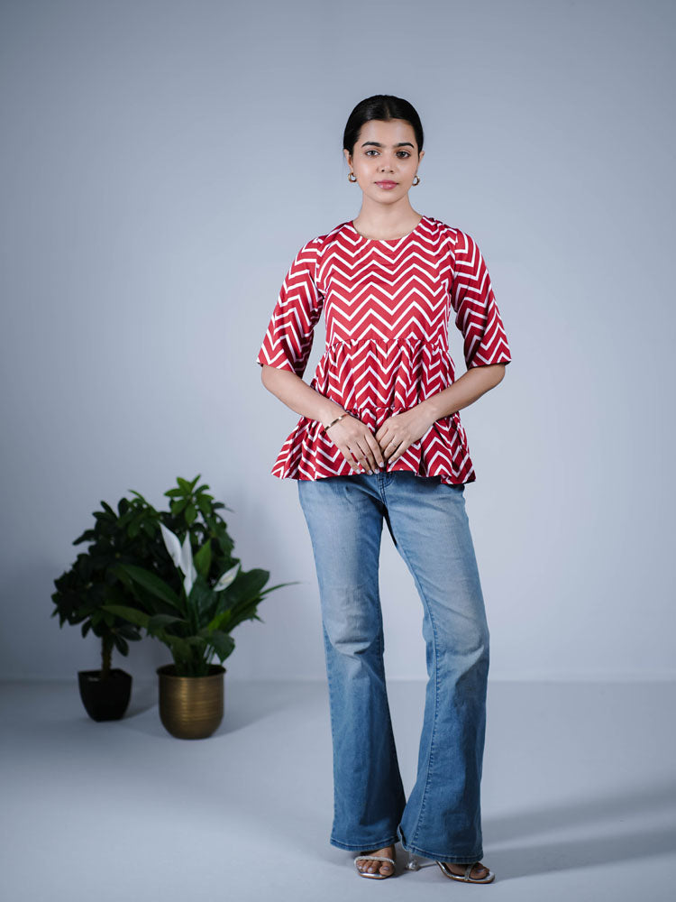 Red Chevron Tiered Tunic PST305