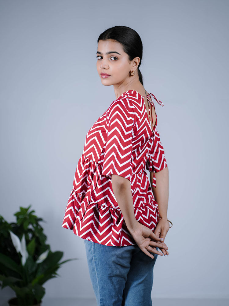 Red Chevron Tiered Tunic PST305