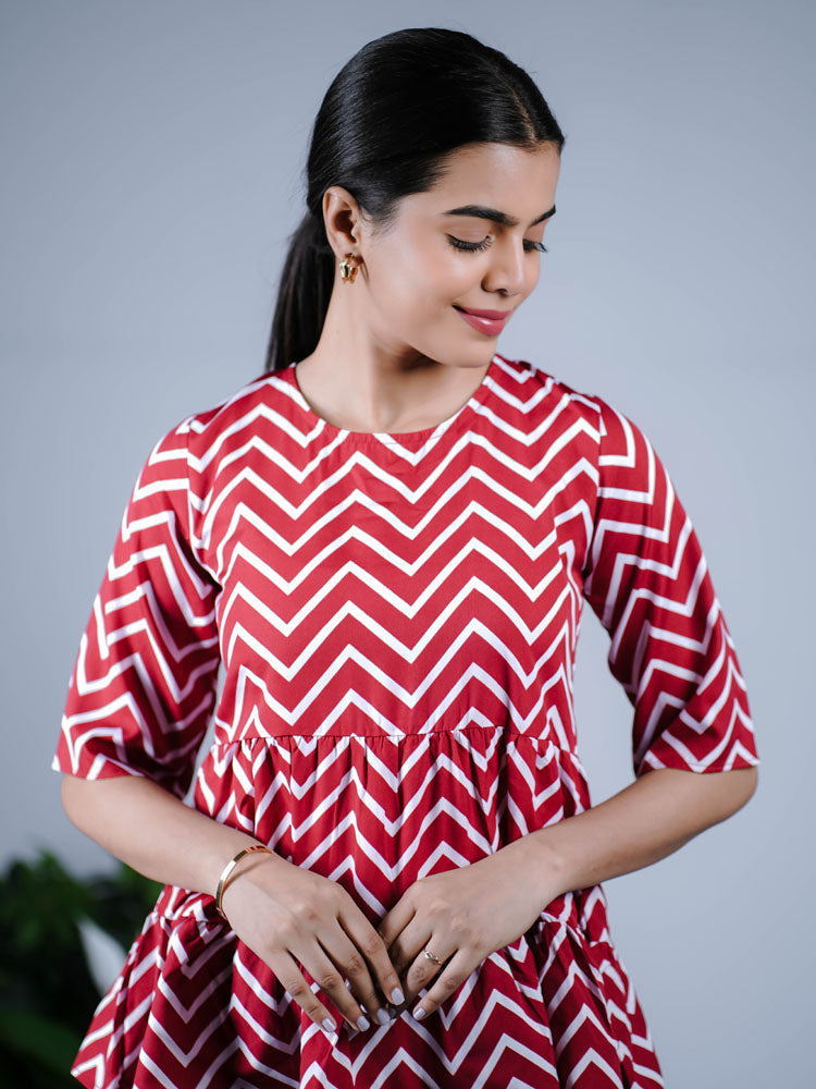 Red Chevron Tiered Tunic PST305