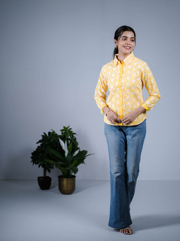 Vibrant yellow Sunny Floral Lace Shirt PS01ET102