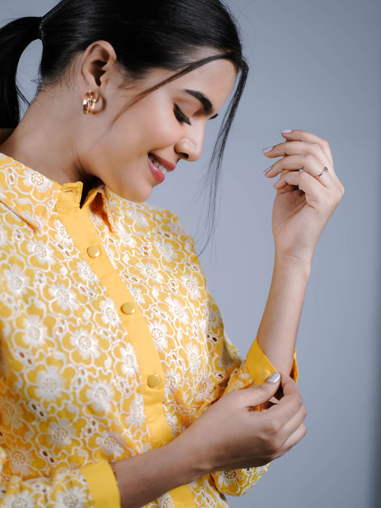 Vibrant yellow Sunny Floral Lace Shirt PS01ET102